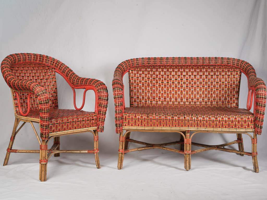 Vibrant Belle Époque Rattan Winter-Garden Suite - Armchair & Sofa