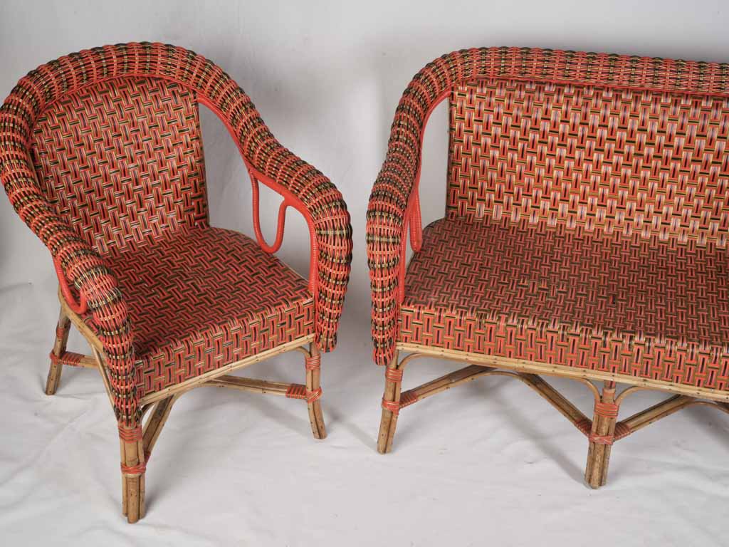 Vibrant Belle Époque Rattan Winter-Garden Suite - Armchair & Sofa