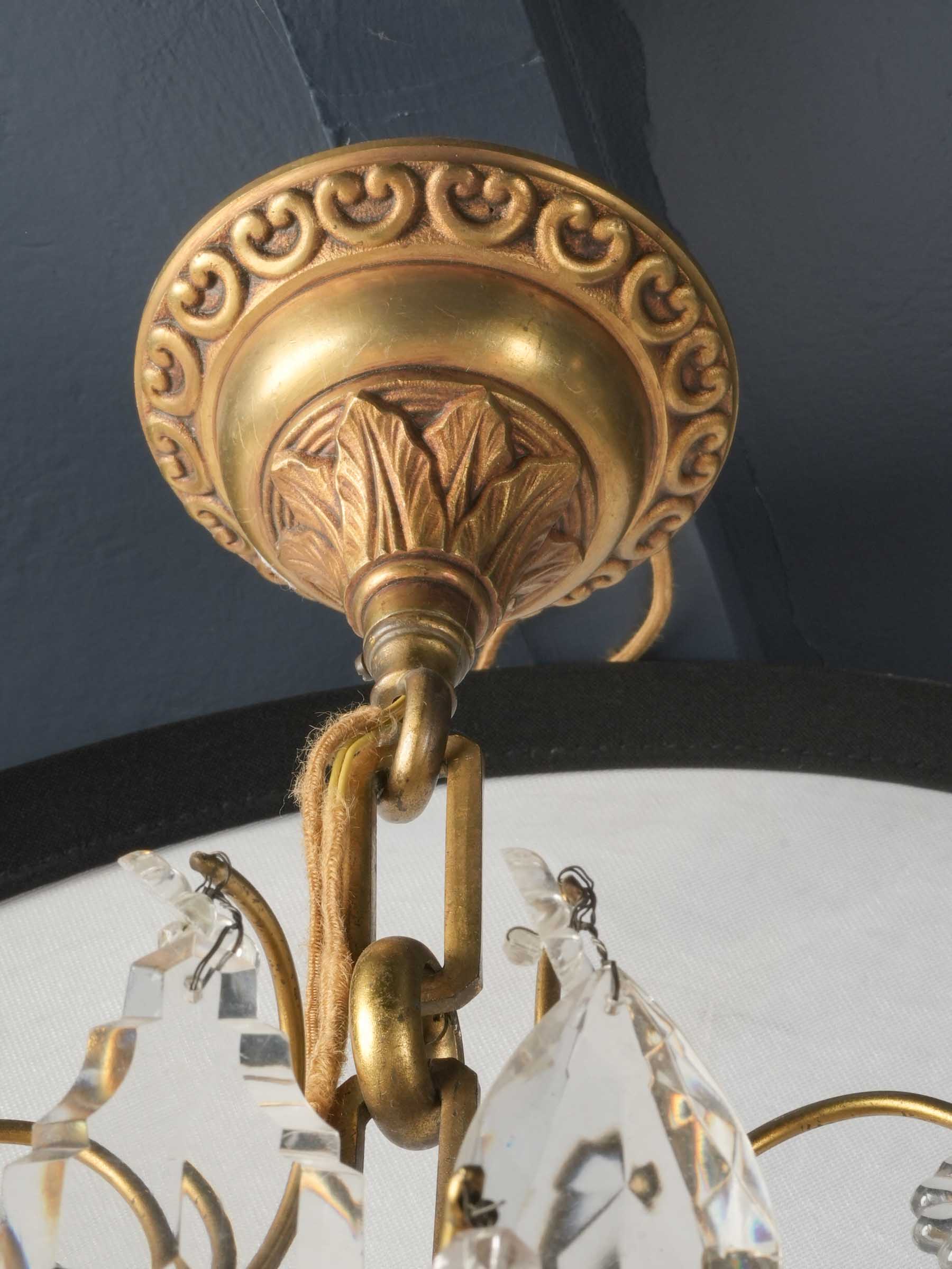 Eight-Light Gilt Bronze Chandelier w/ Abundant Ruby-Red and Clear Glass Pendants, Early to Mid-20th Century - 32¼"