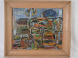 Figurative, 1950s natural wood framed painting