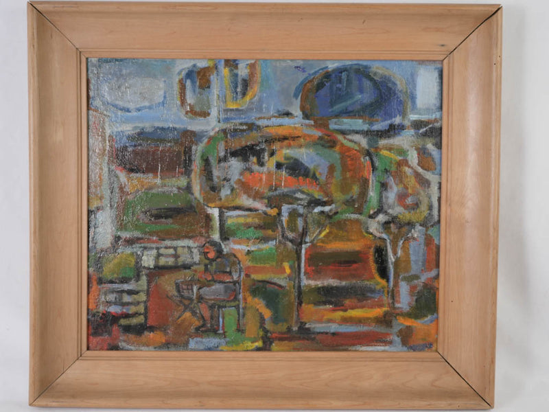 Figurative, 1950s natural wood framed painting