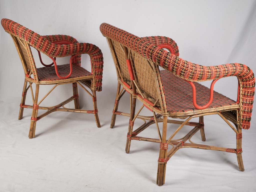 Vibrant Belle Époque Rattan Winter-Garden Suite - Armchair & Sofa