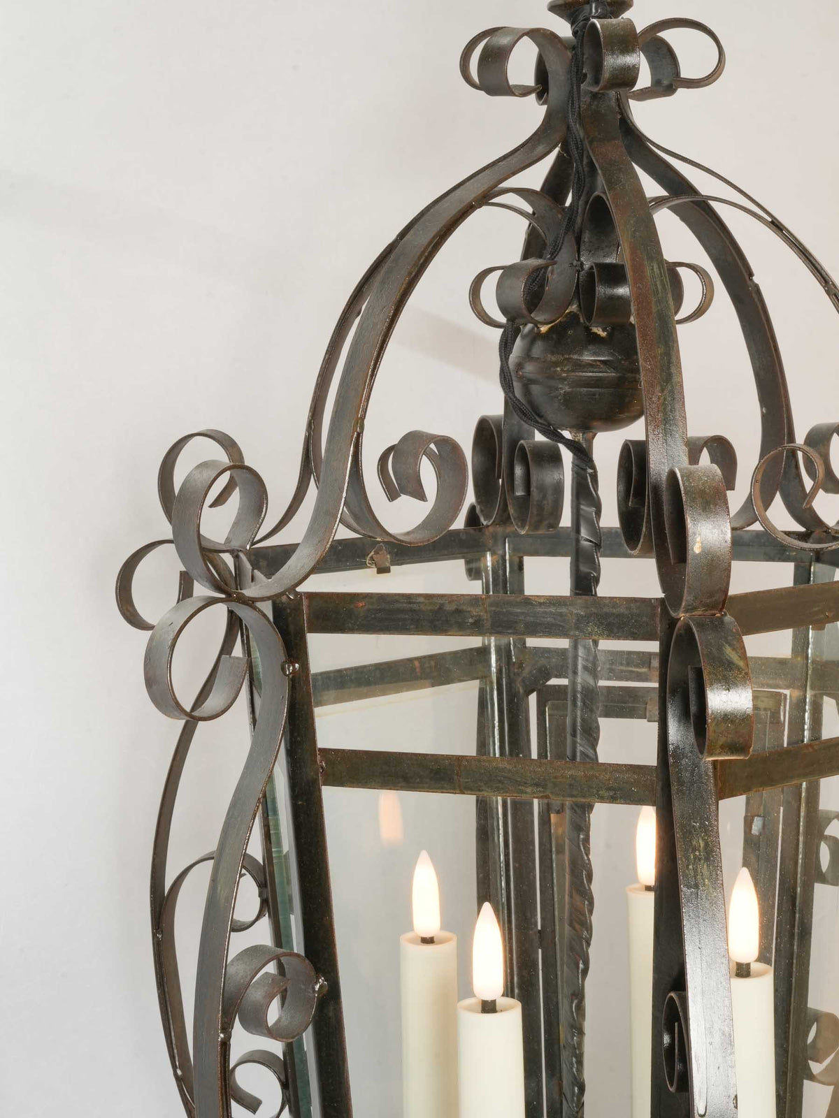 Large Vintage Four-Light Wrought-Iron Lantern w/ Scrollwork - 35½"