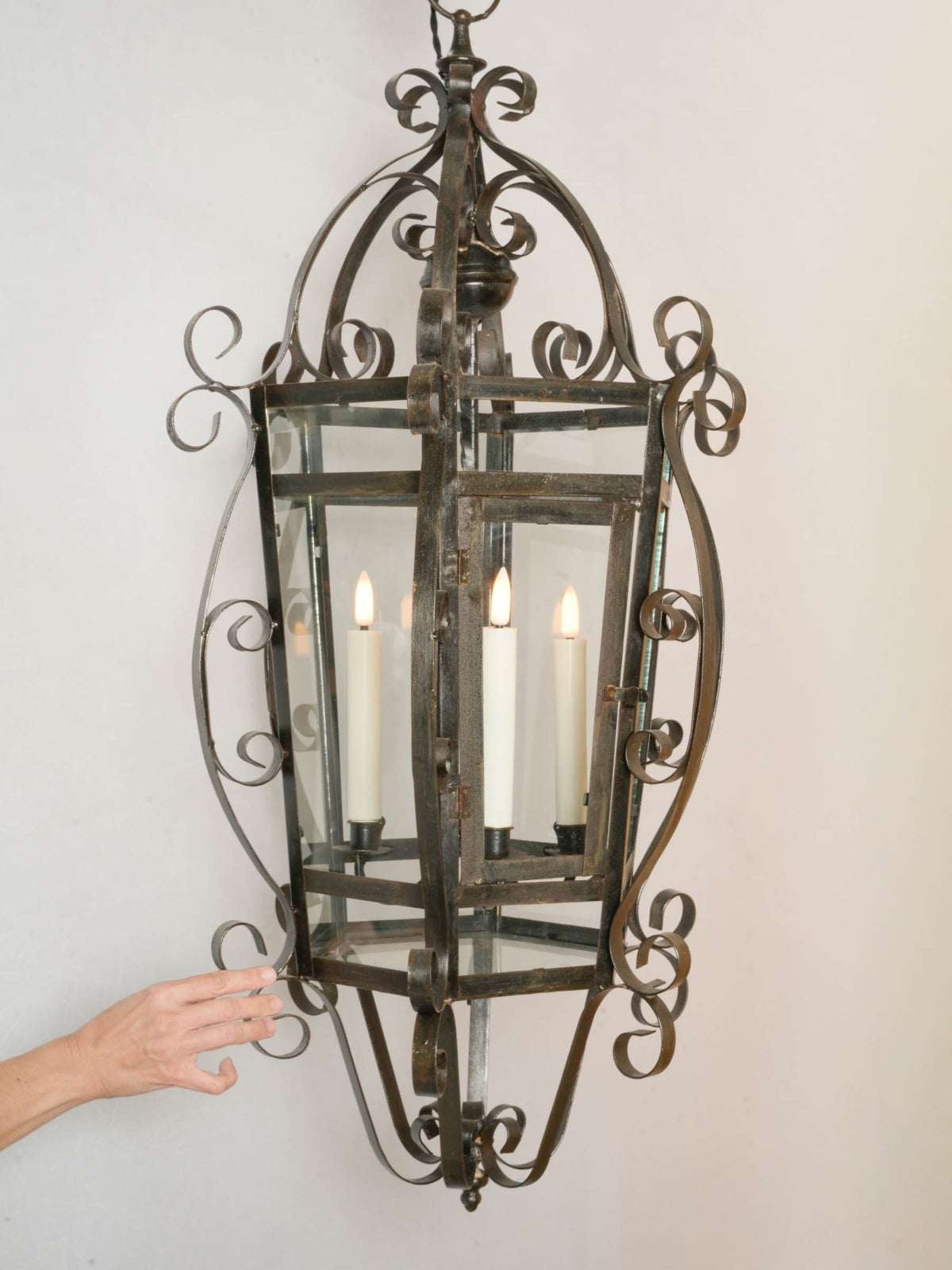 Large Vintage Four-Light Wrought-Iron Lantern w/ Scrollwork - 35½"