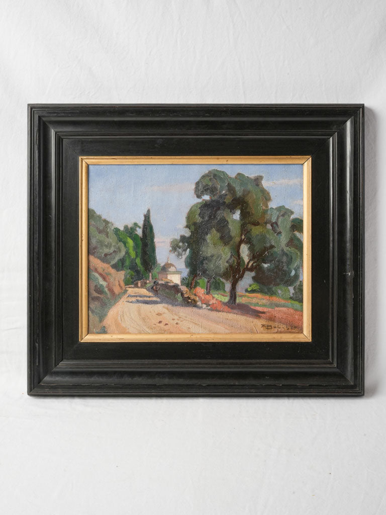 1920s French Sunlit Landscape Oil on Canvas in Ebonized Frame - 24½" x 28"