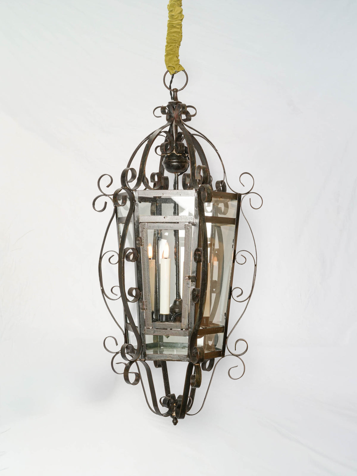 Large Vintage Four-Light Wrought-Iron Lantern w/ Scrollwork - 35½"