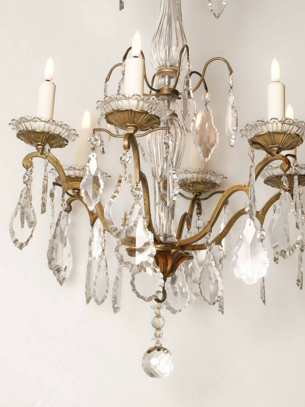 Early 20th-Century French Louis XV-Style Six-Light Chandelier w/ Crystal Pendants - 35½" x 21¼"