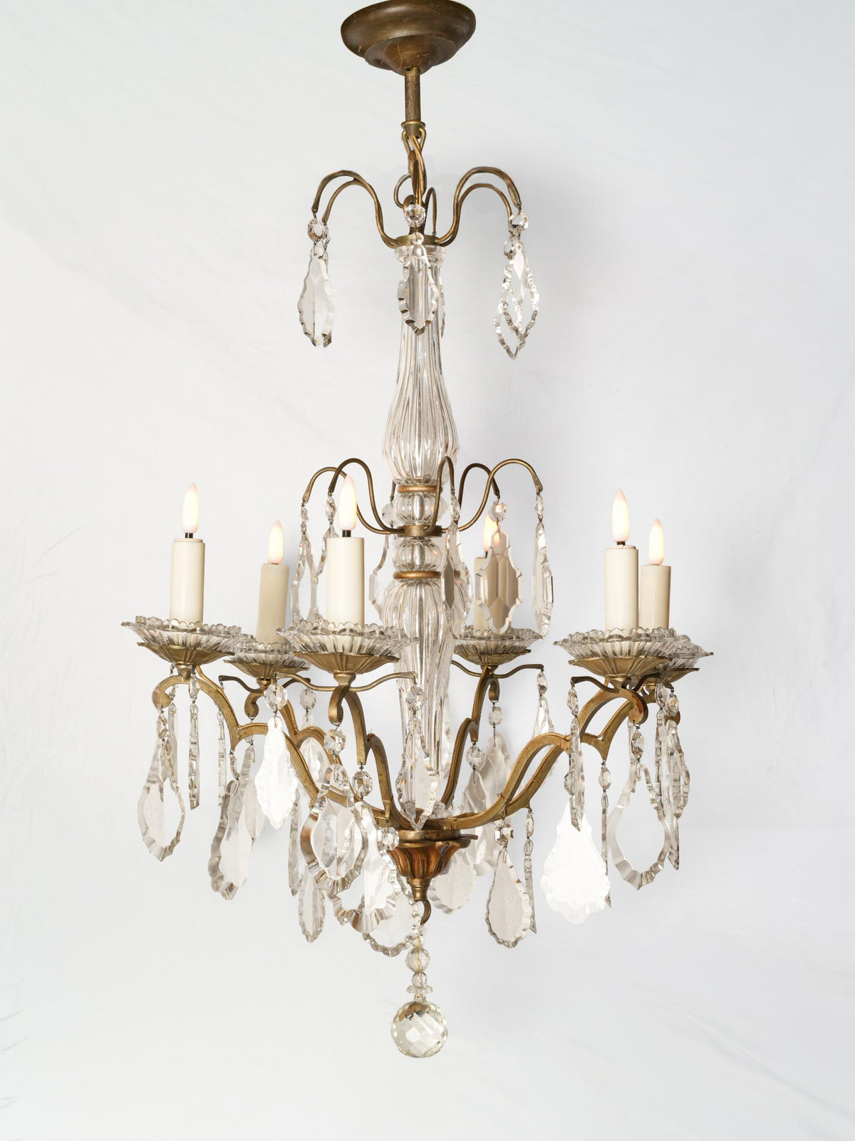 Early 20th-Century French Louis XV-Style Six-Light Chandelier w/ Crystal Pendants - 35½" x 21¼"