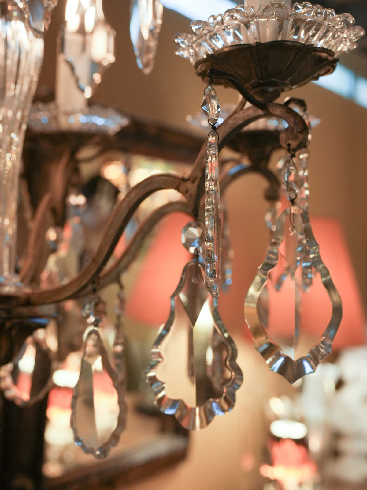 Early 20th-Century French Louis XV-Style Six-Light Chandelier w/ Crystal Pendants - 35½" x 21¼"