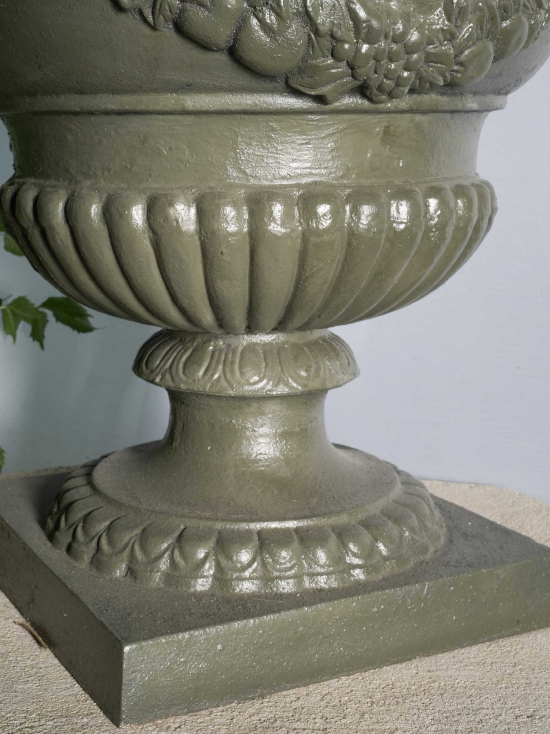 Large Louis XVI Style Cast Iron Garden Planter with Olive Green Finish - 30¼" x 19¼"