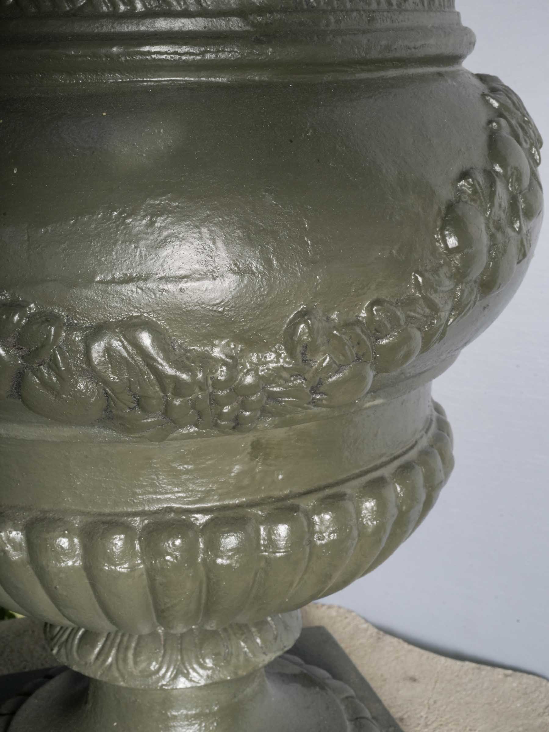 Large Louis XVI Style Cast Iron Garden Planter with Olive Green Finish - 30¼" x 19¼"