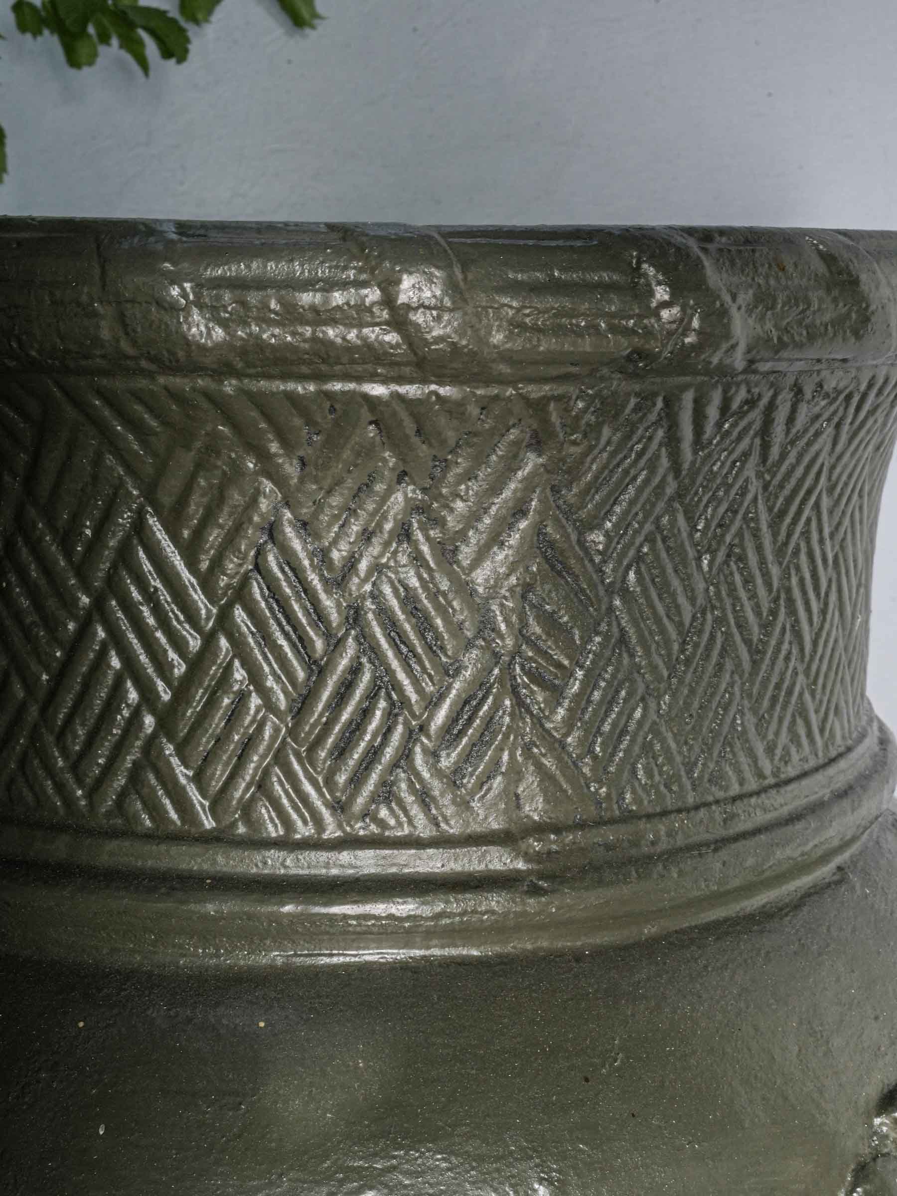 Large Louis XVI Style Cast Iron Garden Planter with Olive Green Finish - 30¼" x 19¼"