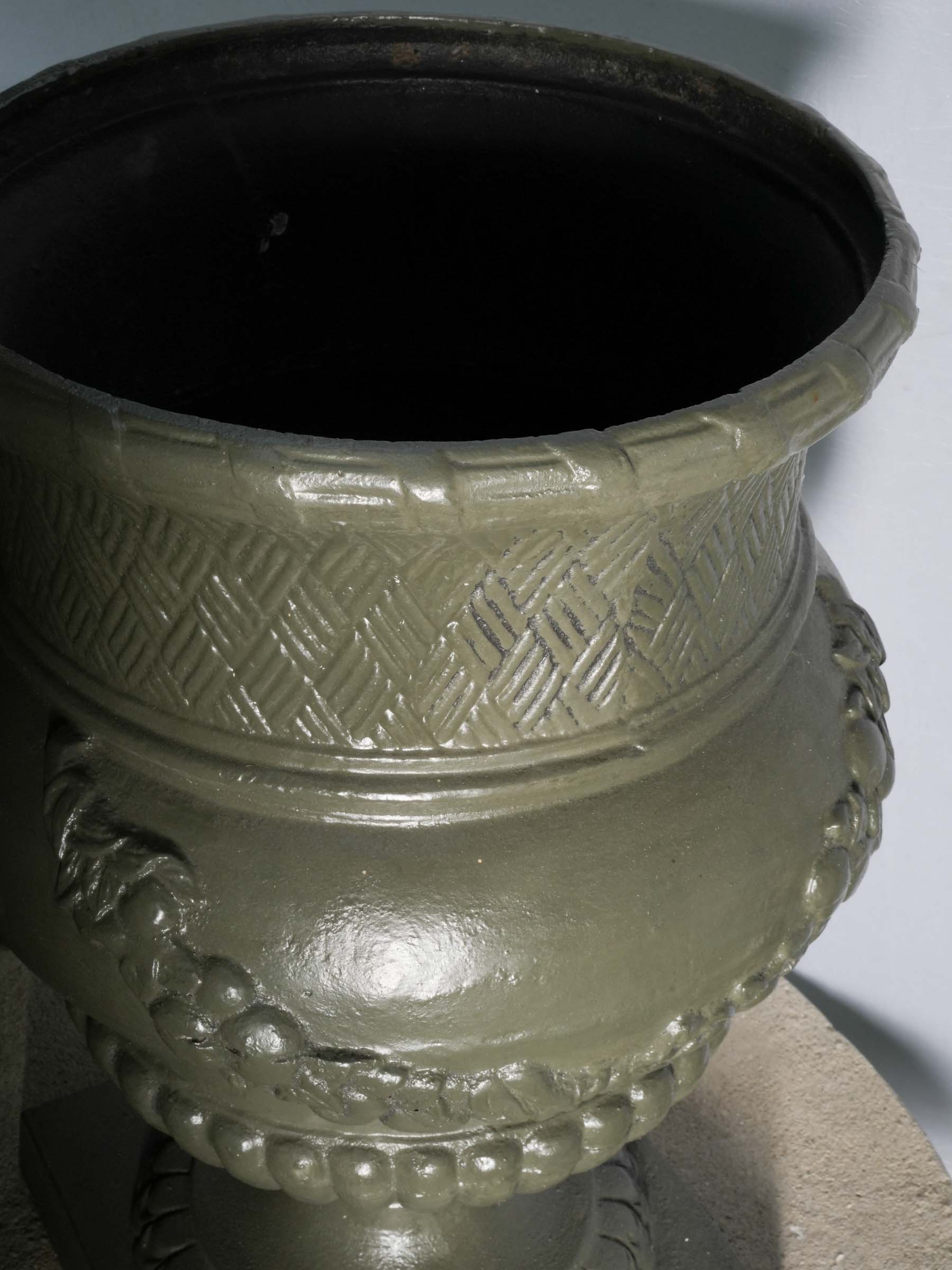 Large Louis XVI Style Cast Iron Garden Planter with Olive Green Finish - 30¼" x 19¼"