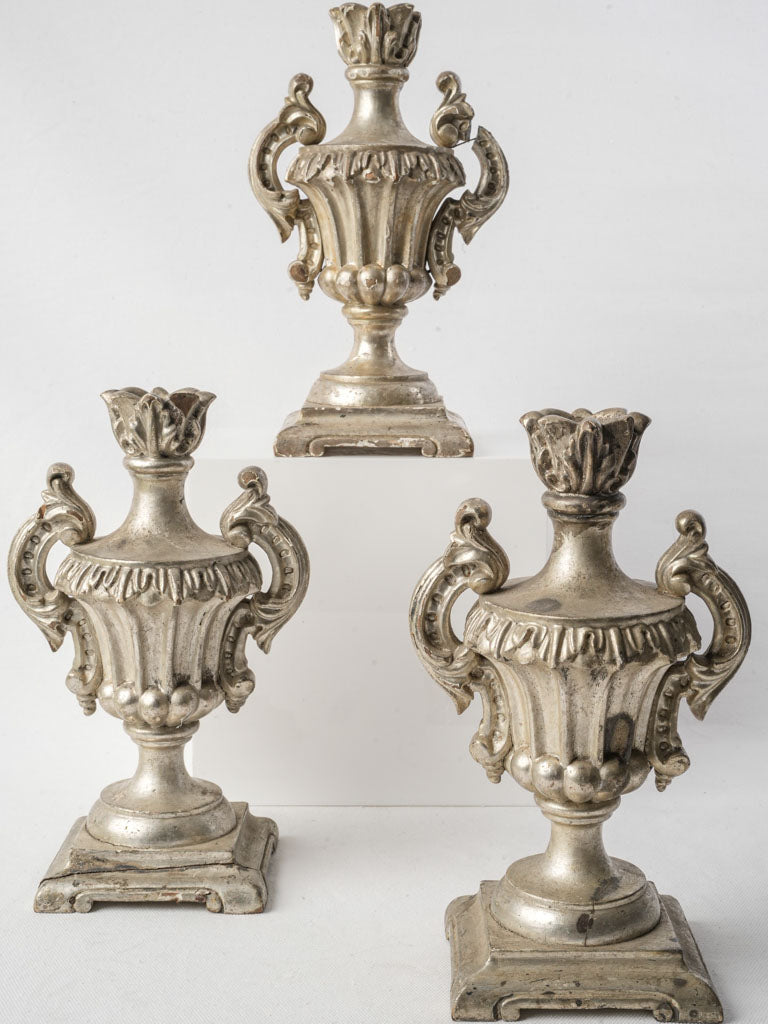 Set Of Three 18th-Century Portuguese Silver Leaf Church Pots À Feu - 10¼"