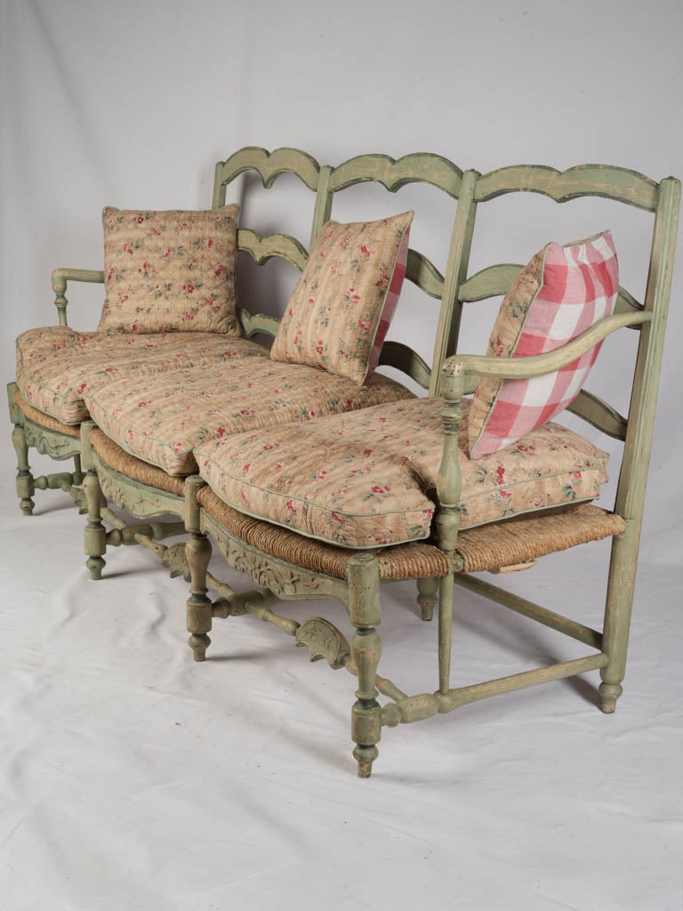 Generous 18th Century Provençal Three-Seat Radassié in Sage-Green Paint - 76¾"