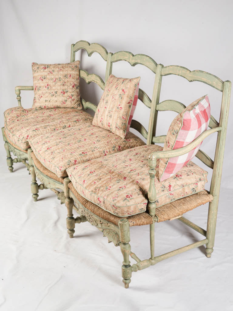 Generous 18th Century Provençal Three-Seat Radassié in Sage-Green Paint - 76¾"