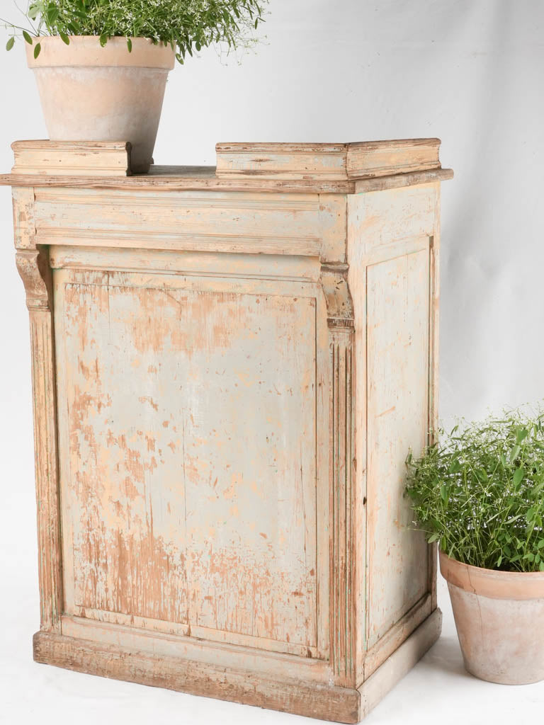 Antique French shop counter w/ light blue patina 31½"