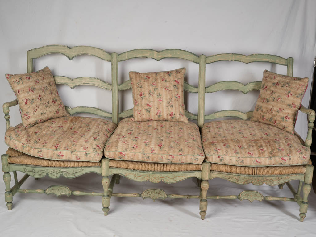 Generous 18th Century Provençal Three-Seat Radassié in Sage-Green Paint - 76¾"