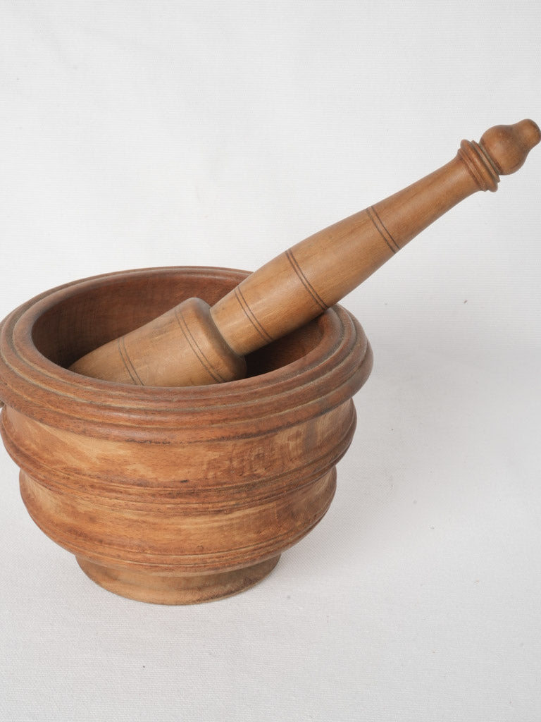Vintage French wooden mortar and pestle