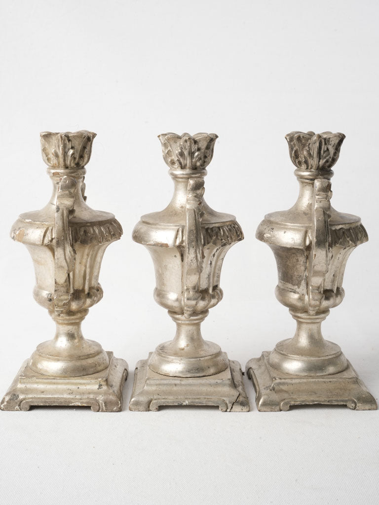 Set Of Three 18th-Century Portuguese Silver Leaf Church Pots À Feu - 10¼"