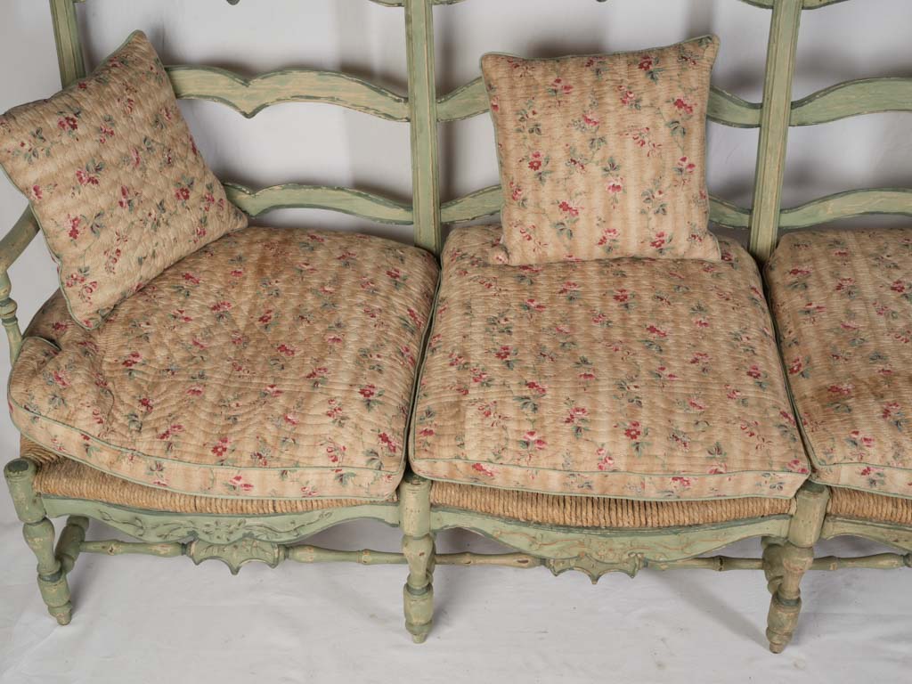 Generous 18th Century Provençal Three-Seat Radassié in Sage-Green Paint - 76¾"