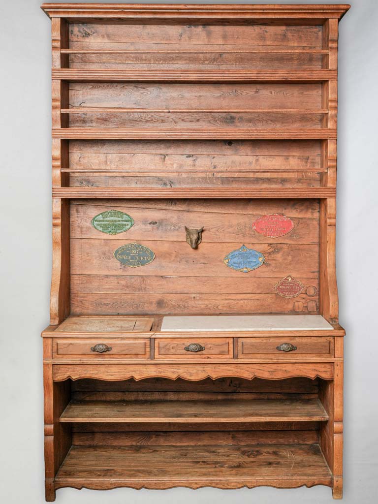 Exceptional Oak Butcher's Station w/ Bull Head Detail - 104" x 61½"