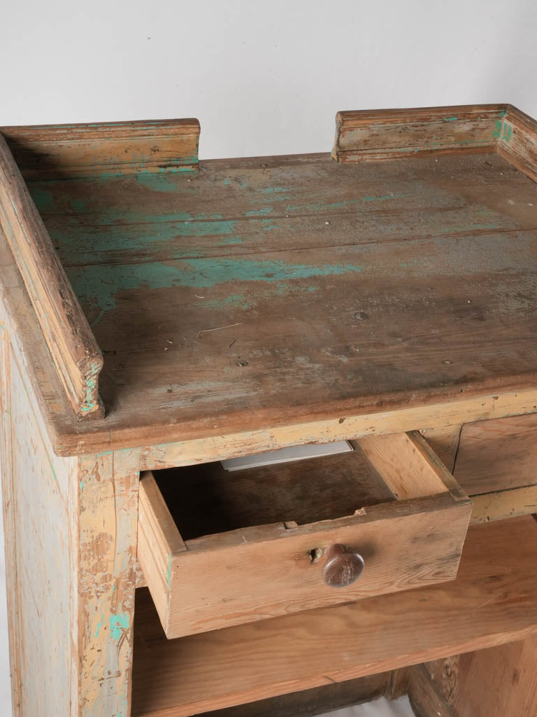 Antique French shop counter w/ light blue patina 31½"