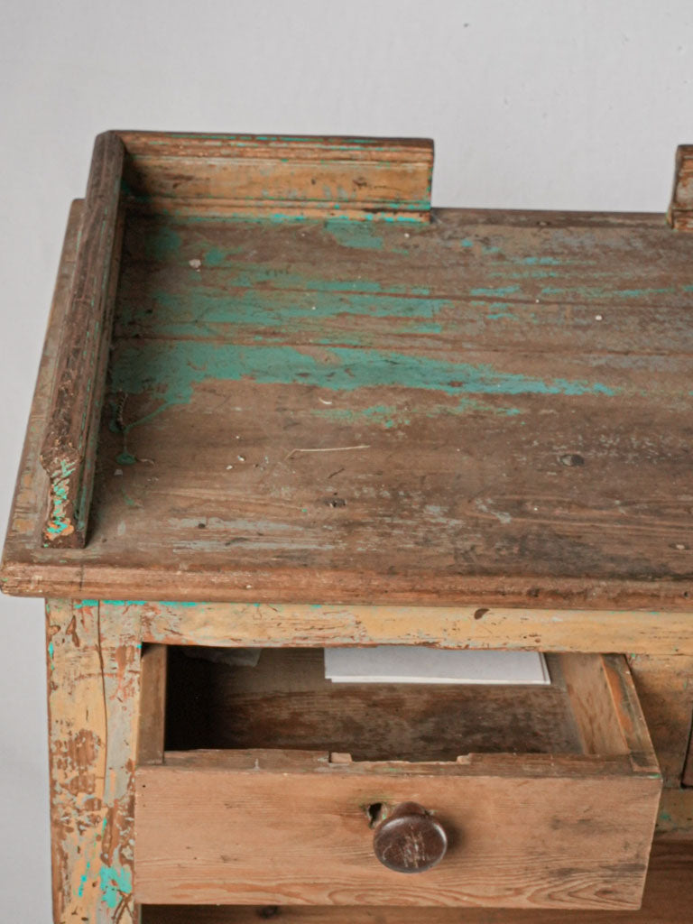 Antique French shop counter w/ light blue patina 31½"