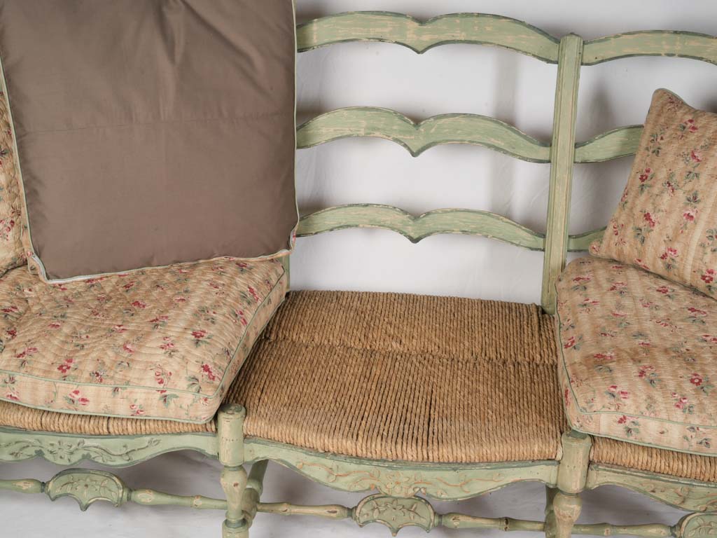Generous 18th Century Provençal Three-Seat Radassié in Sage-Green Paint - 76¾"