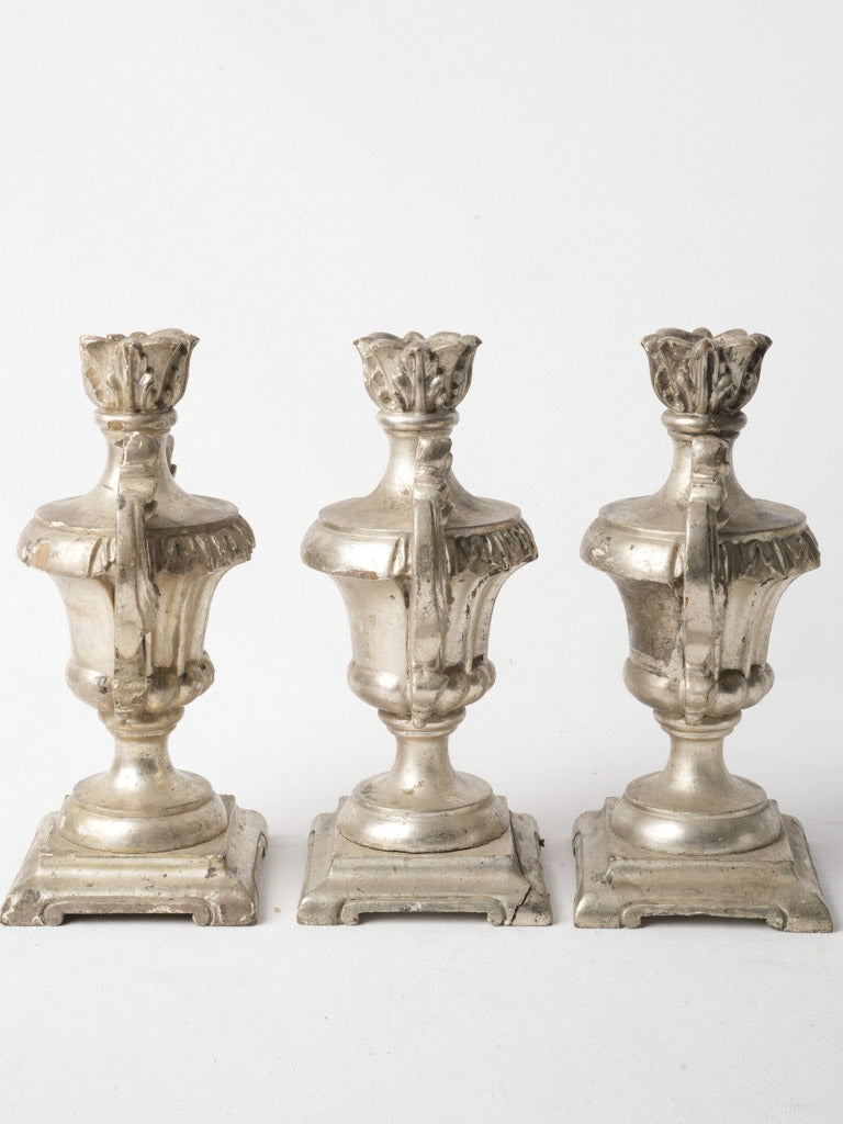 Set Of Three 18th-Century Portuguese Silver Leaf Church Pots À Feu - 10¼"