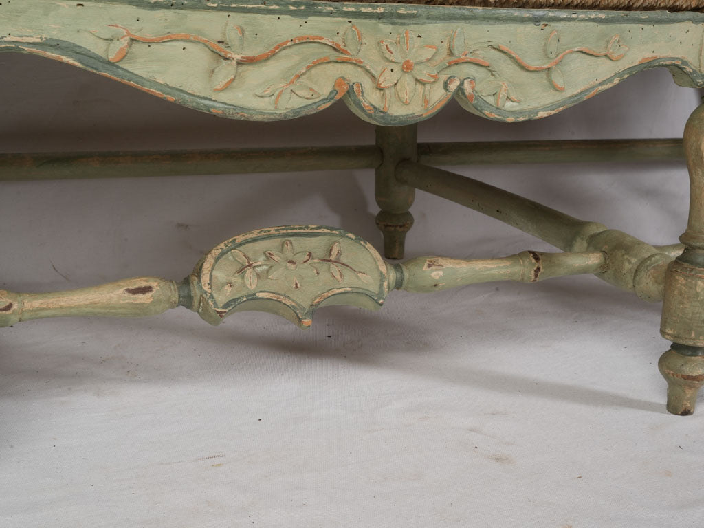 Generous 18th Century Provençal Three-Seat Radassié in Sage-Green Paint - 76¾"