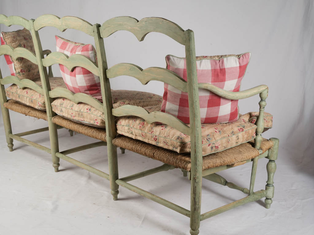 Generous 18th Century Provençal Three-Seat Radassié in Sage-Green Paint - 76¾"