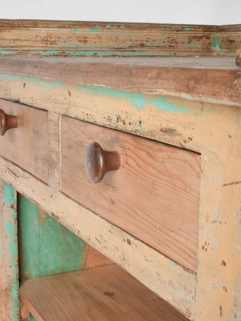 Antique French shop counter w/ light blue patina 31½"