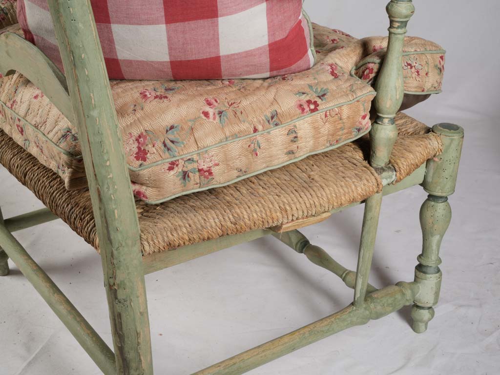 Generous 18th Century Provençal Three-Seat Radassié in Sage-Green Paint - 76¾"