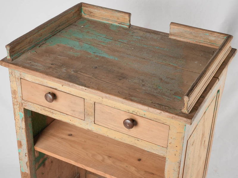 Antique French shop counter w/ light blue patina 31½"