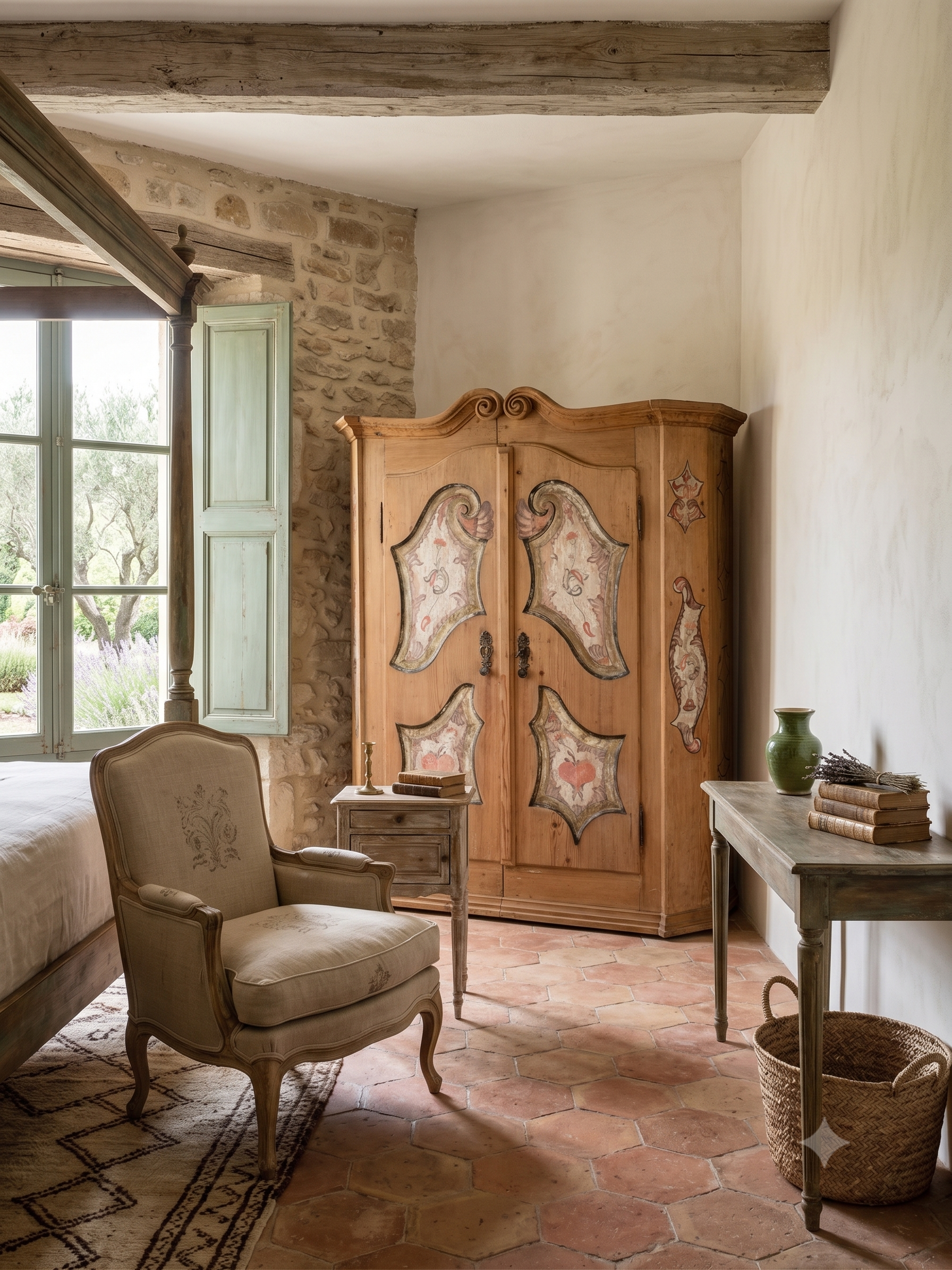 Petite Alsatian Folk Art Painted Armoire - 71¼" x 58¾"
