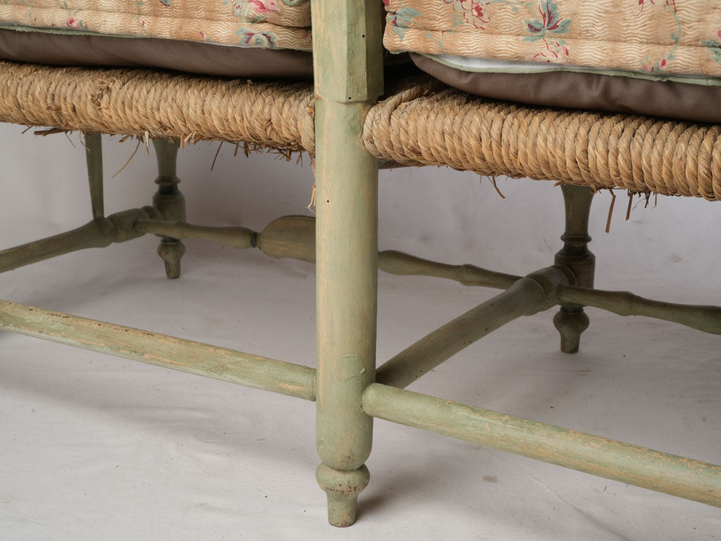Generous 18th Century Provençal Three-Seat Radassié in Sage-Green Paint - 76¾"