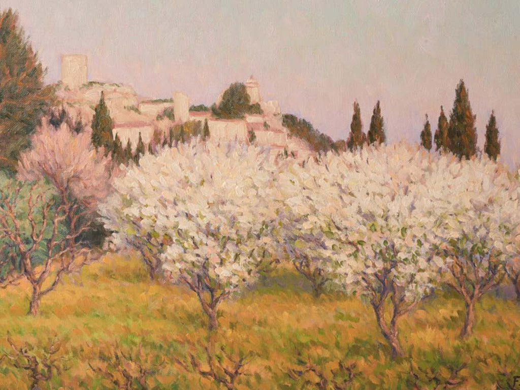 Serene spring-themed painting centerpiece