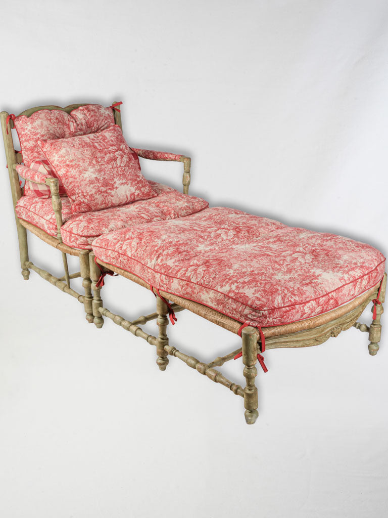 Late 18th Century Provençal Sectional Chaise Longue w/ Vibrant Toile de Nantes Upholstery