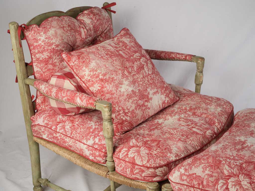 Late 18th Century Provençal Sectional Chaise Longue w/ Vibrant Toile de Nantes Upholstery