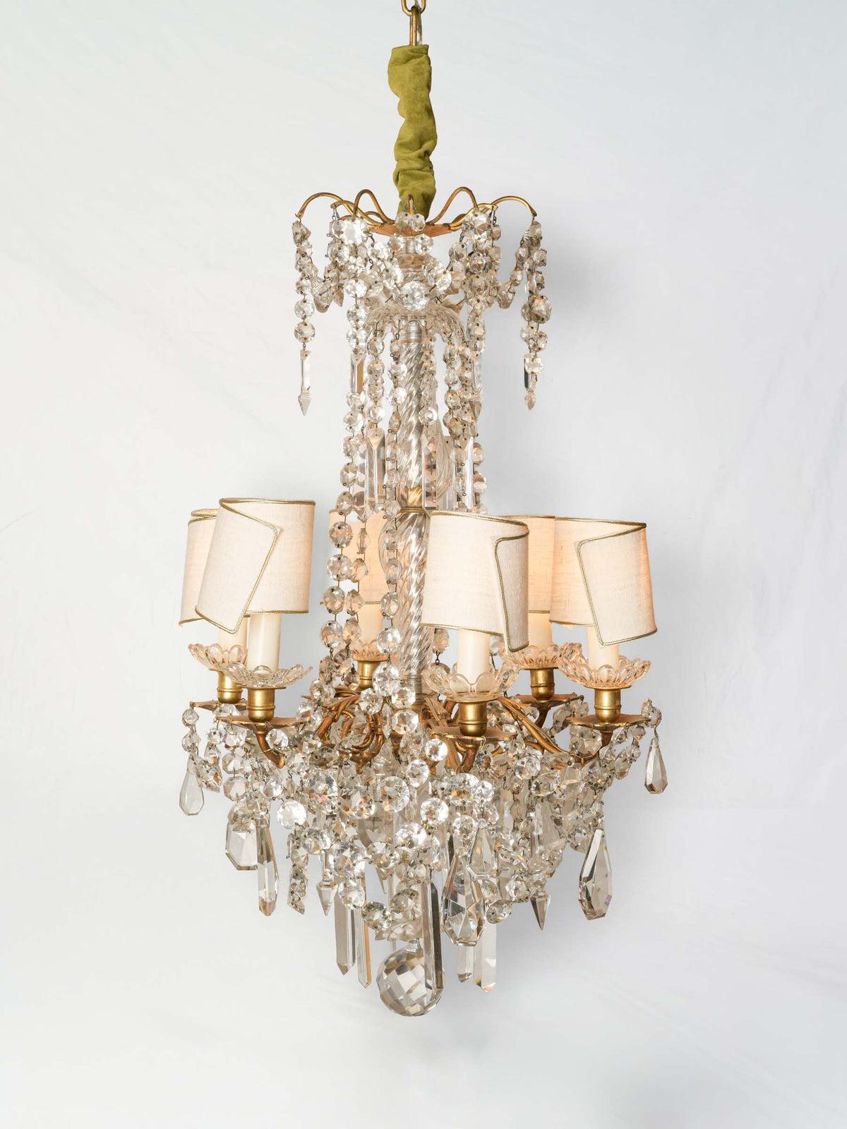 Opulent 19th-Century Six-Light  w/ Sparkling Crystal Drops - 28¾" x 17¼"