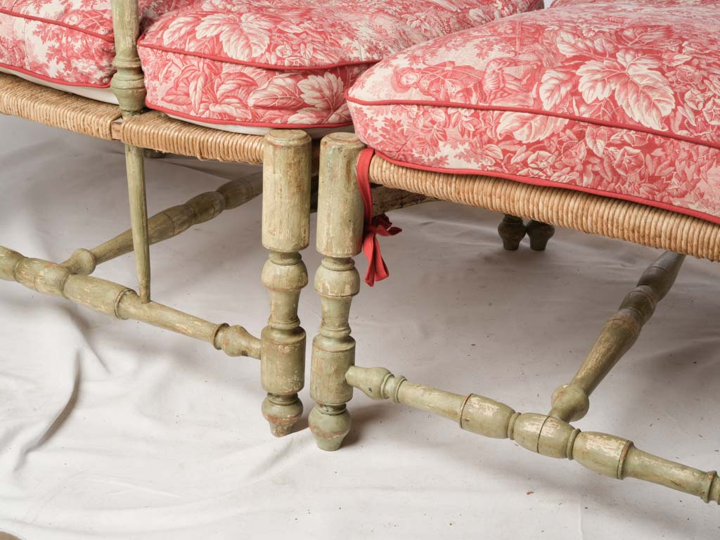 Late 18th Century Provençal Sectional Chaise Longue w/ Vibrant Toile de Nantes Upholstery
