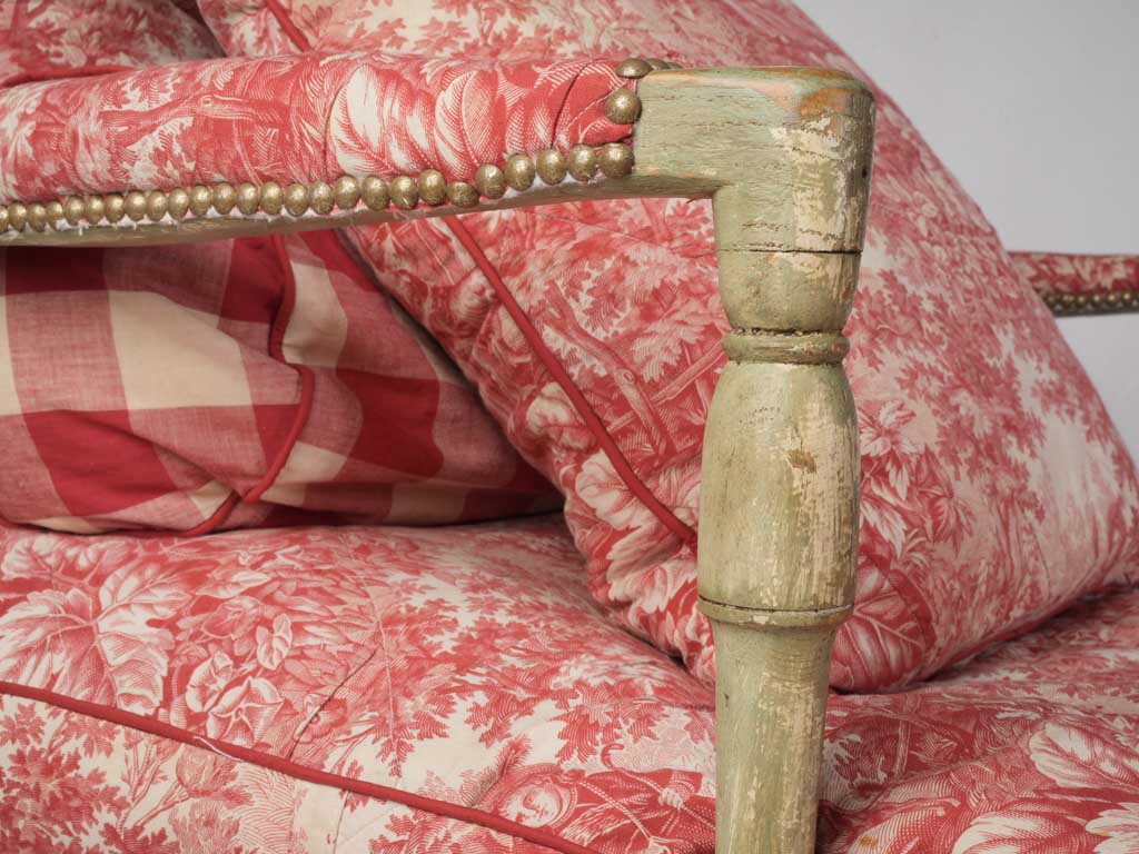 Late 18th Century Provençal Sectional Chaise Longue w/ Vibrant Toile de Nantes Upholstery