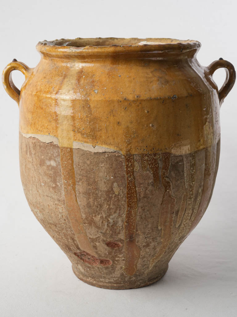 Very Large 19th-Century French Confit Pot W/ Yellow Glaze - 15¼"
