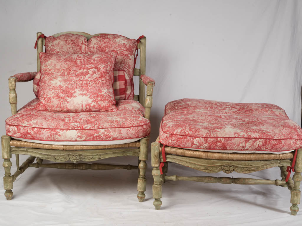 Late 18th Century Provençal Sectional Chaise Longue w/ Vibrant Toile de Nantes Upholstery