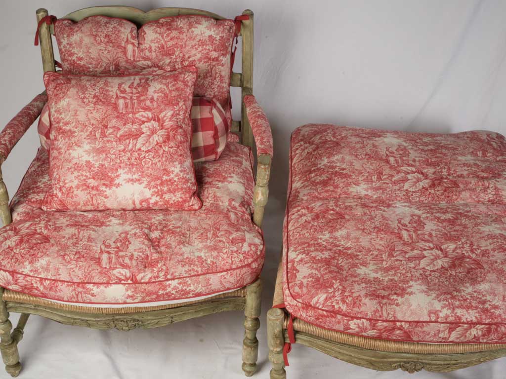 Late 18th Century Provençal Sectional Chaise Longue w/ Vibrant Toile de Nantes Upholstery