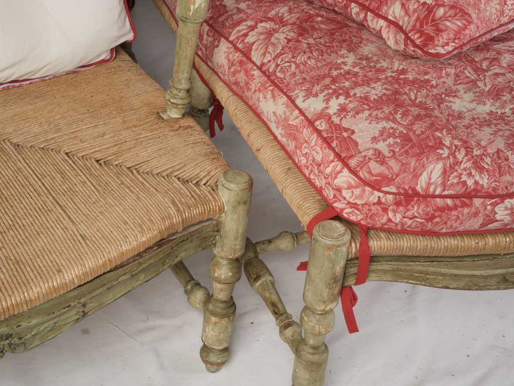 Late 18th Century Provençal Sectional Chaise Longue w/ Vibrant Toile de Nantes Upholstery