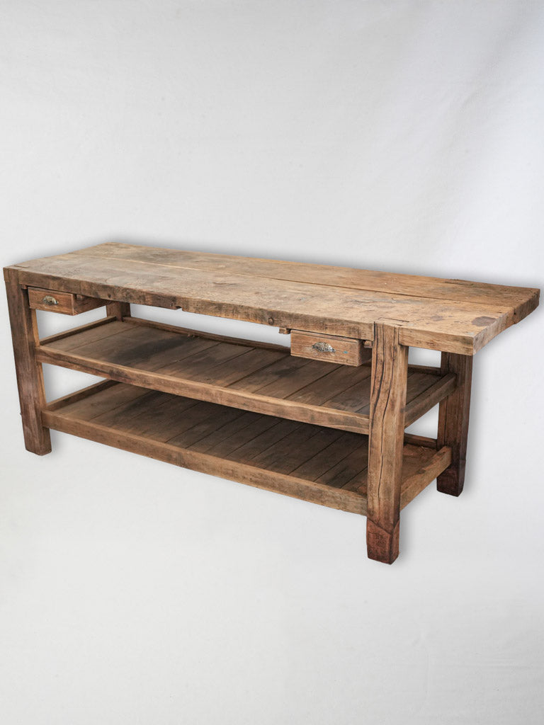 Mid-20th Century Substantial Oak Workbench w/ Rustic Charm - 87"
