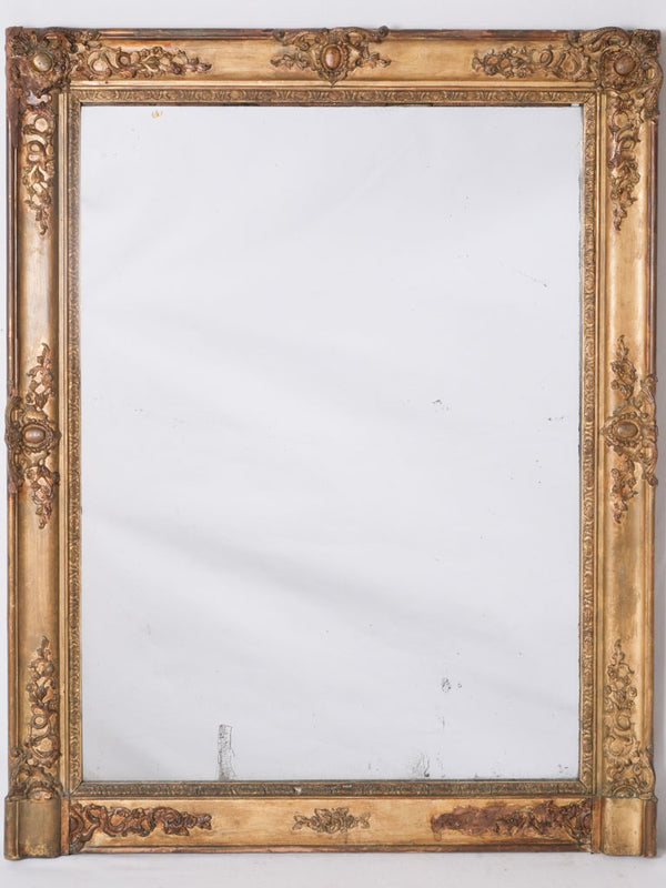 Ornate, giltwood French antique rectangular mirror