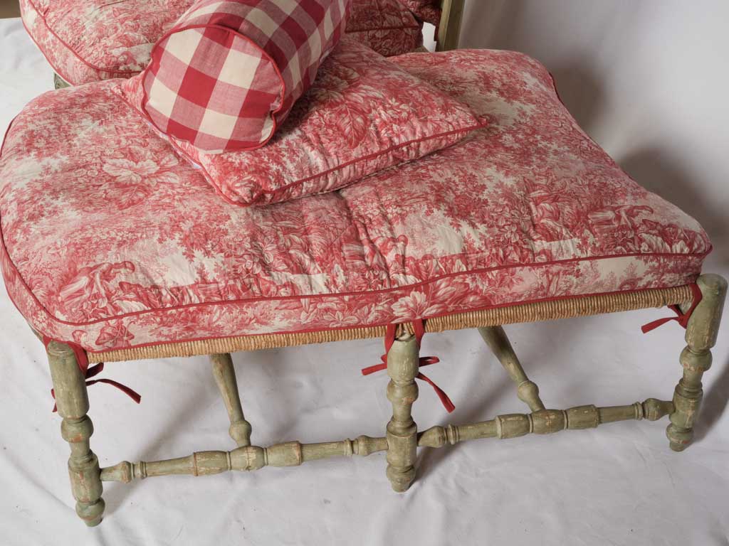 Late 18th Century Provençal Sectional Chaise Longue w/ Vibrant Toile de Nantes Upholstery